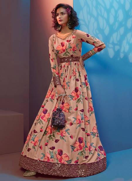 Peach Colour Flory 19 New Exclusive Party Wear Printed Heavy Designer Gown Collection 4725